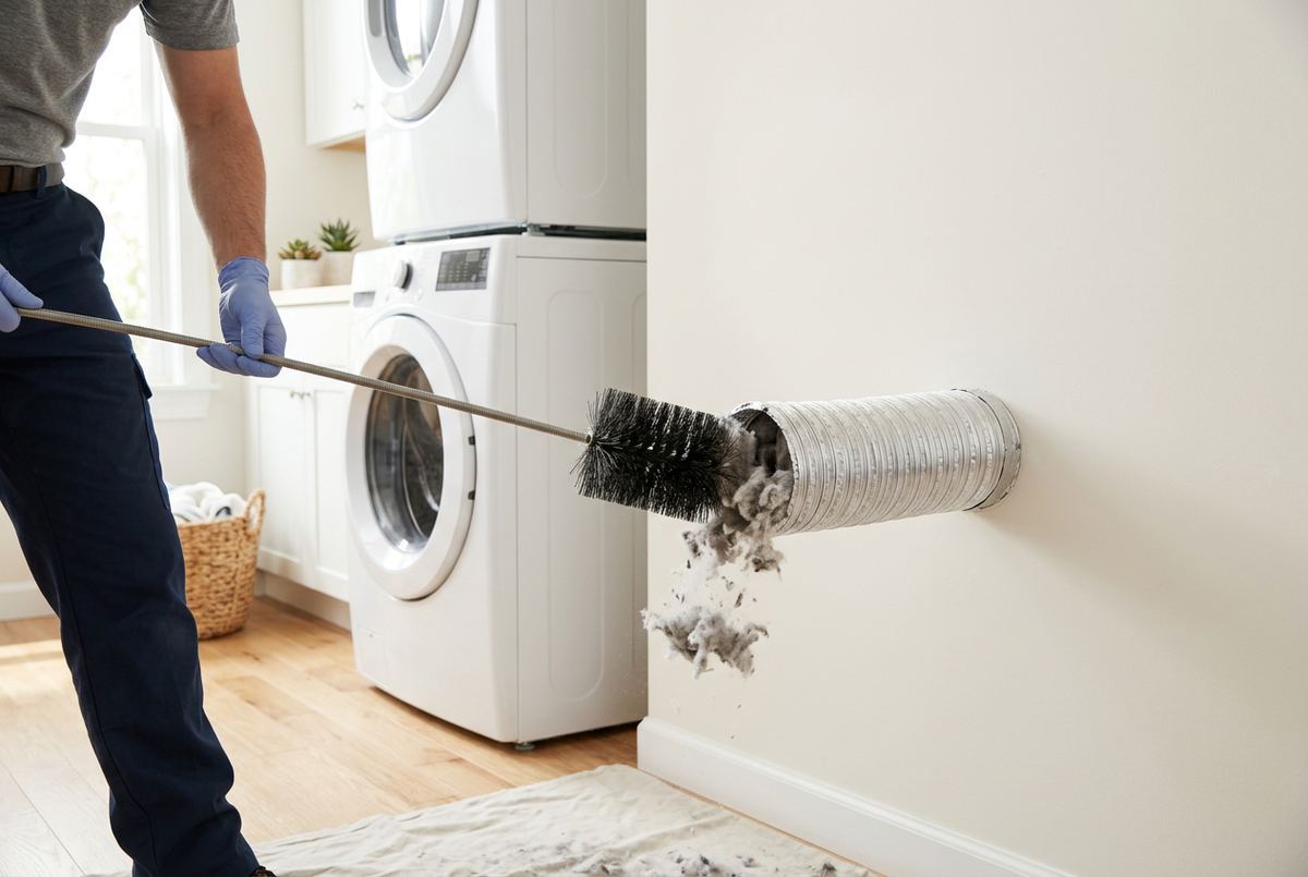Dryer Vent Cleaning technician at work