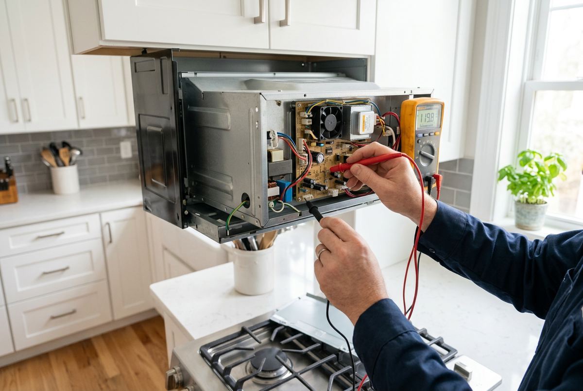 Microwave Repair technician at work