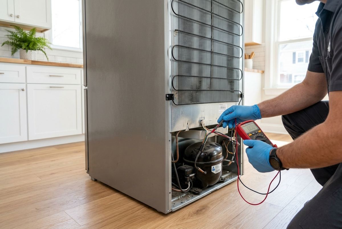 Refrigerator Repair technician at work